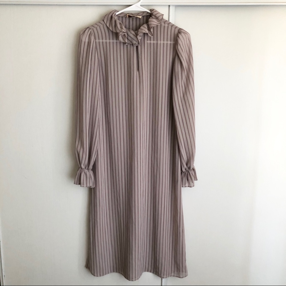 POPI | striped ruffle neck midi dress